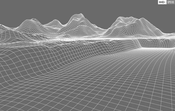 Paysage Wireframe sur fond blanc. Contexte abstrait de la technologie vectorielle géométrique. Fond numérique vectoriel 3d. — Image vectorielle