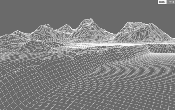 Paysage Wireframe sur fond blanc. Contexte abstrait de la technologie vectorielle géométrique. Fond numérique vectoriel 3d. — Image vectorielle