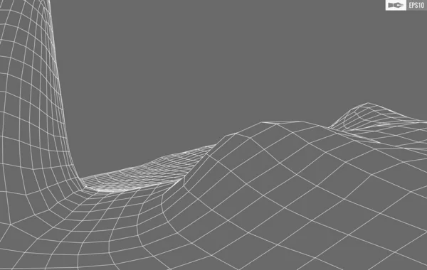 Wireframe Landschaft auf weißem Hintergrund. Abstrakte geometrische Vektortechnologie Hintergrund. 3D-Vektor digitaler Hintergrund. — Stockvektor