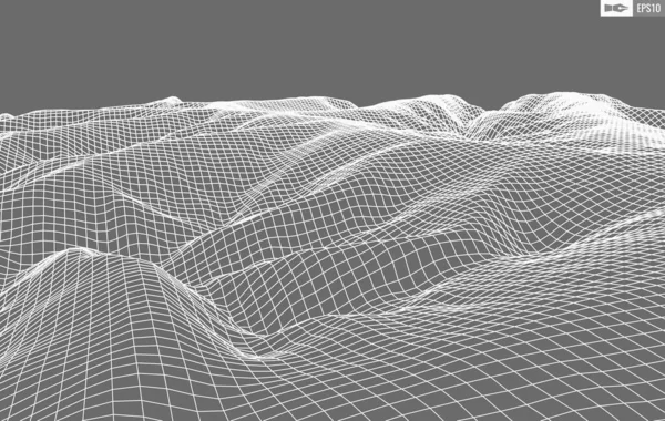 Пейзаж Wireframe на белом фоне. Абстрактный геометрический векторный технологический фон. 3d векторный цифровой фон. — стоковый вектор