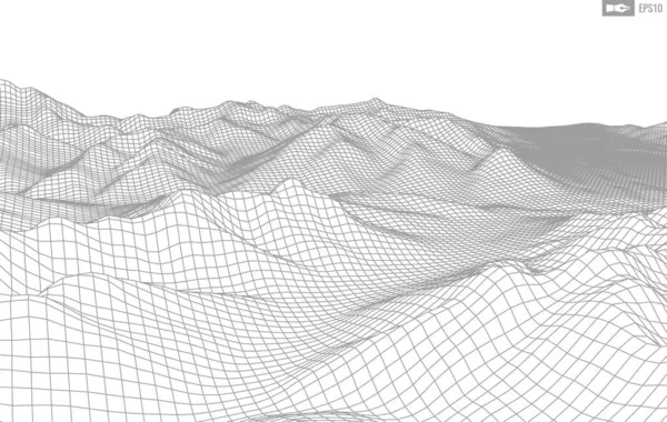 Wireframe paisagem no fundo branco. Antecedentes de tecnologia vetorial geométrica abstrata. 3d vetor fundo digital. —  Vetores de Stock