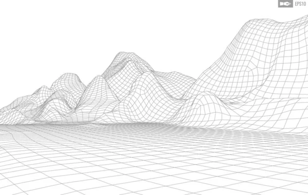 Wireframe paisagem no fundo branco. Antecedentes de tecnologia vetorial geométrica abstrata. 3d vetor fundo digital. —  Vetores de Stock