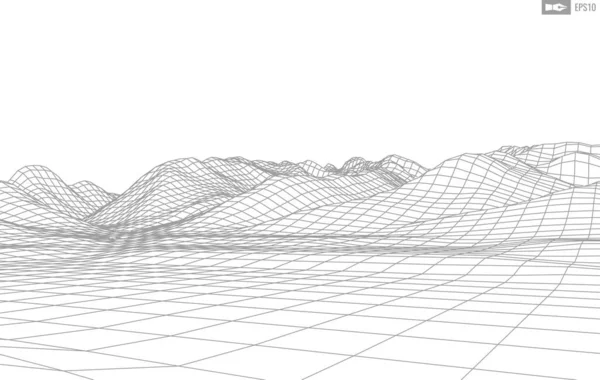 Wireframe paisagem no fundo branco. Antecedentes de tecnologia vetorial geométrica abstrata. 3d vetor fundo digital. —  Vetores de Stock