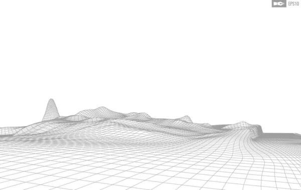 Paisaje Wireframe sobre fondo blanco. Fondo abstracto de tecnología vectorial geométrica. 3d vector fondo digital. — Vector de stock