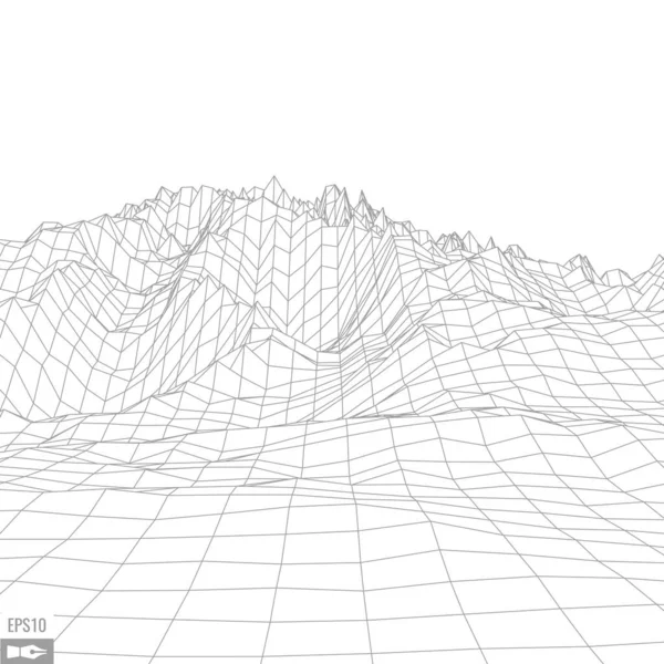 Paisaje Wireframe sobre fondo blanco. Fondo abstracto de tecnología vectorial geométrica. 3d vector fondo digital. — Vector de stock