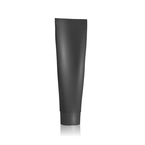 Mockup tubo crema nero su sfondo bianco. Imballaggio tubi finto. Illustrazione vettoriale. — Vettoriale Stock