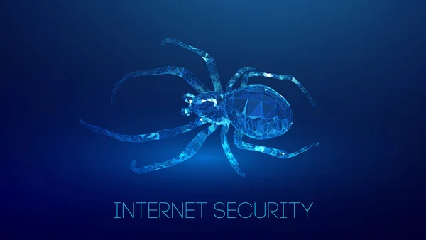 Вирусный паук в низком поли стиле на синем фоне. Технология сетевой веб-иллюстрации. Интернет мошенничество абстрактный векторный фон. Хакерская атака. — стоковый вектор