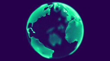 Dünya döngüsüz döngü 4k. Dünya küre dönüş animasyonu. İletişim ağı dünya haritası tasarımı. Modern teknoloji dijital veri küresi. Bilim animasyonu.