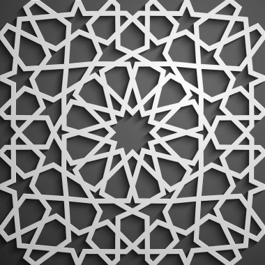 İslami süs vektörü, Pers güdüsü. 3 boyutlu ramazan İslami desen elementleri. Geometrik logo şablonu ayarlandı. Dairesel süslemeli Arapça semboller vektörü .