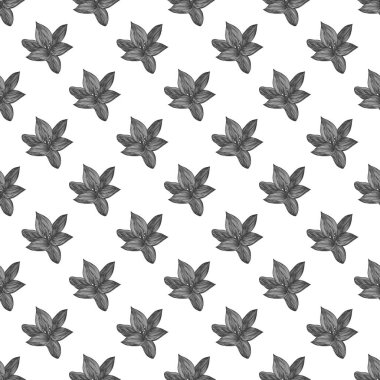 Tekstil tasarımı için doğrusal zambak çizgisi kusursuz desen. Zarif çiçek desensiz desen vektörü.