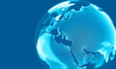 Geometrik arka plan... Fütüristik teknoloji tarzı. Neon işareti. Fütüristik teknoloji Hud öğesi. Zarif arka plan. Büyük veri .