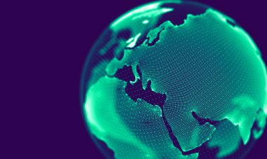 Soyut Mavi Geometrik Arkaplan. Bağlantı yapısı. Bilim geçmişi. Gelecekçi Teknoloji HUD elementi. Noktalar ve çizgiler birleşiyor. Büyük Veri Görselleştirme Şirketi .