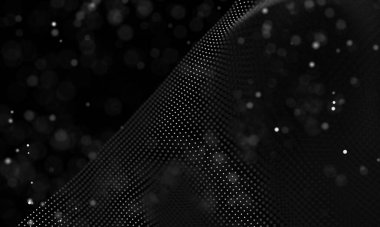 Poligonal yüzey soyut fütüristik Illustration. Düşük Poli noktalar ve çizgiler koyu arka plan üzerinde bağlanma şekli. 3D render