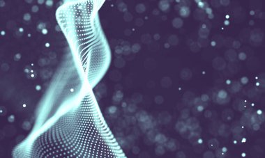 Poligonal yüzey soyut fütüristik Illustration. Düşük Poli noktalar ve çizgiler koyu arka plan üzerinde bağlanma şekli. 3D render