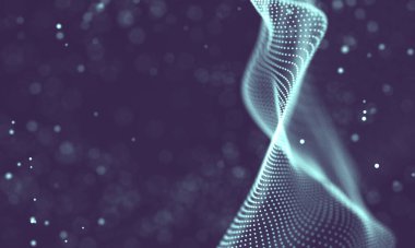 Poligonal yüzey soyut fütüristik Illustration. Düşük Poli noktalar ve çizgiler koyu arka plan üzerinde bağlanma şekli. 3D render