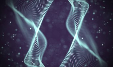 Poligonal yüzey soyut fütüristik Illustration. Düşük Poli noktalar ve çizgiler koyu arka plan üzerinde bağlanma şekli. 3D render