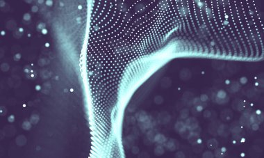 Poligonal yüzey soyut fütüristik Illustration. Düşük Poli noktalar ve çizgiler koyu arka plan üzerinde bağlanma şekli. 3D render