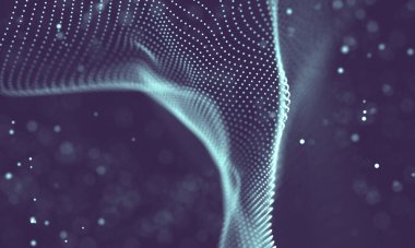 Poligonal yüzey soyut fütüristik Illustration. Düşük Poli noktalar ve çizgiler koyu arka plan üzerinde bağlanma şekli. 3D render