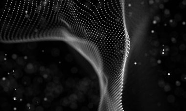 Poligonal yüzey soyut fütüristik Illustration. Düşük Poli noktalar ve çizgiler koyu arka plan üzerinde bağlanma şekli. 3D render