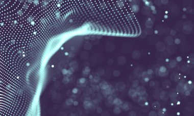 Poligonal yüzey soyut fütüristik Illustration. Düşük Poli noktalar ve çizgiler koyu arka plan üzerinde bağlanma şekli. 3D render