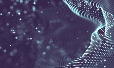 Poligonal yüzey soyut fütüristik Illustration. Düşük Poli noktalar ve çizgiler koyu arka plan üzerinde bağlanma şekli. 3D render