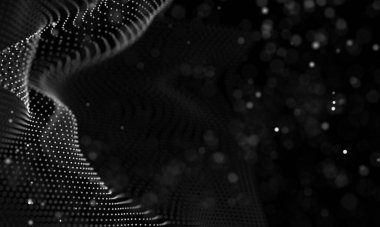 Poligonal yüzey soyut fütüristik Illustration. Düşük Poli noktalar ve çizgiler koyu arka plan üzerinde bağlanma şekli. 3D render