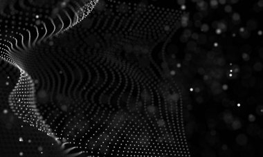 Poligonal yüzey soyut fütüristik Illustration. Düşük Poli noktalar ve çizgiler koyu arka plan üzerinde bağlanma şekli. 3D render