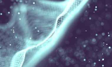 Poligonal yüzey soyut fütüristik Illustration. Düşük Poli noktalar ve çizgiler koyu arka plan üzerinde bağlanma şekli. 3D render