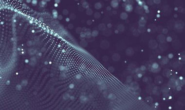 Poligonal yüzey soyut fütüristik Illustration. Düşük Poli noktalar ve çizgiler koyu arka plan üzerinde bağlanma şekli. 3D render