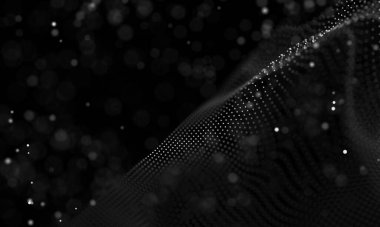 Poligonal yüzey soyut fütüristik Illustration. Düşük Poli noktalar ve çizgiler koyu arka plan üzerinde bağlanma şekli. 3D render