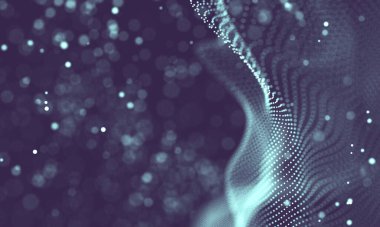 Poligonal yüzey soyut fütüristik Illustration. Düşük Poli noktalar ve çizgiler koyu arka plan üzerinde bağlanma şekli. 3D render