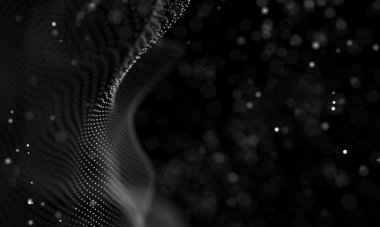 Poligonal yüzey soyut fütüristik Illustration. Düşük Poli noktalar ve çizgiler koyu arka plan üzerinde bağlanma şekli. 3D render