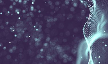 Poligonal yüzey soyut fütüristik Illustration. Düşük Poli noktalar ve çizgiler koyu arka plan üzerinde bağlanma şekli. 3D render