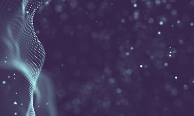 Poligonal yüzey soyut fütüristik Illustration. Düşük Poli noktalar ve çizgiler koyu arka plan üzerinde bağlanma şekli. 3D render