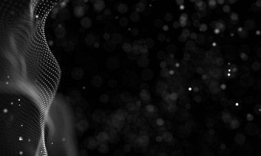 Poligonal yüzey soyut fütüristik Illustration. Düşük Poli noktalar ve çizgiler koyu arka plan üzerinde bağlanma şekli. 3D render