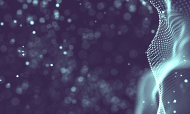 Poligonal yüzey soyut fütüristik Illustration. Düşük Poli noktalar ve çizgiler koyu arka plan üzerinde bağlanma şekli. 3D render