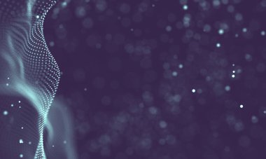 Poligonal yüzey soyut fütüristik Illustration. Düşük Poli noktalar ve çizgiler koyu arka plan üzerinde bağlanma şekli. 3D render