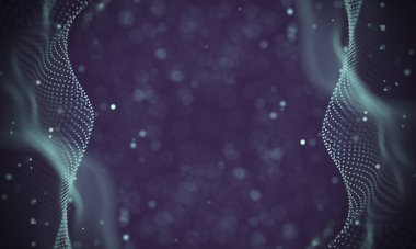 Poligonal yüzey soyut fütüristik Illustration. Düşük Poli noktalar ve çizgiler koyu arka plan üzerinde bağlanma şekli. 3D render