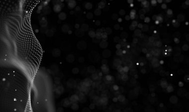 Poligonal yüzey soyut fütüristik Illustration. Düşük Poli noktalar ve çizgiler koyu arka plan üzerinde bağlanma şekli. 3D render