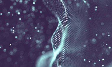 Poligonal yüzey soyut fütüristik Illustration. Düşük Poli noktalar ve çizgiler koyu arka plan üzerinde bağlanma şekli. 3D render