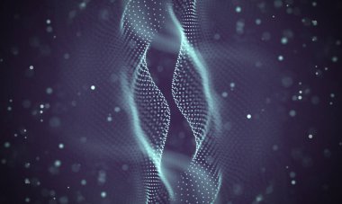 Poligonal yüzey soyut fütüristik Illustration. Düşük Poli noktalar ve çizgiler koyu arka plan üzerinde bağlanma şekli. 3D render