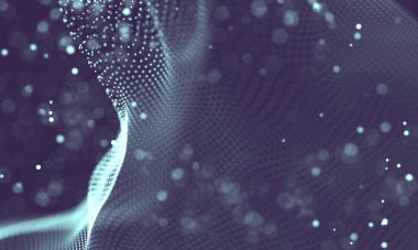 Poligonal yüzey soyut fütüristik Illustration. Düşük Poli noktalar ve çizgiler koyu arka plan üzerinde bağlanma şekli. 3D render