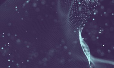 Poligonal yüzey soyut fütüristik Illustration. Düşük Poli noktalar ve çizgiler koyu arka plan üzerinde bağlanma şekli. 3D render