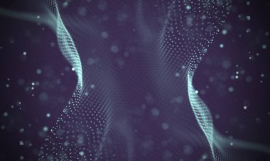 Poligonal yüzey soyut fütüristik Illustration. Düşük Poli noktalar ve çizgiler koyu arka plan üzerinde bağlanma şekli. 3D render