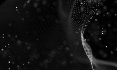 Poligonal yüzey soyut fütüristik Illustration. Düşük Poli noktalar ve çizgiler koyu arka plan üzerinde bağlanma şekli. 3D render