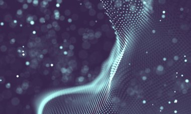 Poligonal yüzey soyut fütüristik Illustration. Düşük Poli noktalar ve çizgiler koyu arka plan üzerinde bağlanma şekli. 3D render