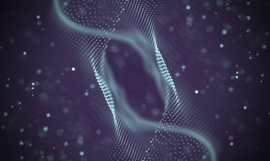 Poligonal yüzey soyut fütüristik Illustration. Düşük Poli noktalar ve çizgiler koyu arka plan üzerinde bağlanma şekli. 3D render