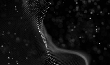 Poligonal yüzey soyut fütüristik Illustration. Düşük Poli noktalar ve çizgiler koyu arka plan üzerinde bağlanma şekli. 3D render