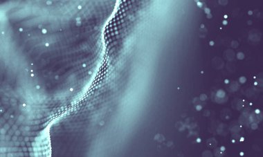 Poligonal yüzey soyut fütüristik Illustration. Düşük Poli noktalar ve çizgiler koyu arka plan üzerinde bağlanma şekli. 3D render