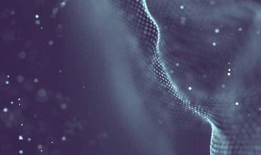 Poligonal yüzey soyut fütüristik Illustration. Düşük Poli noktalar ve çizgiler koyu arka plan üzerinde bağlanma şekli. 3D render